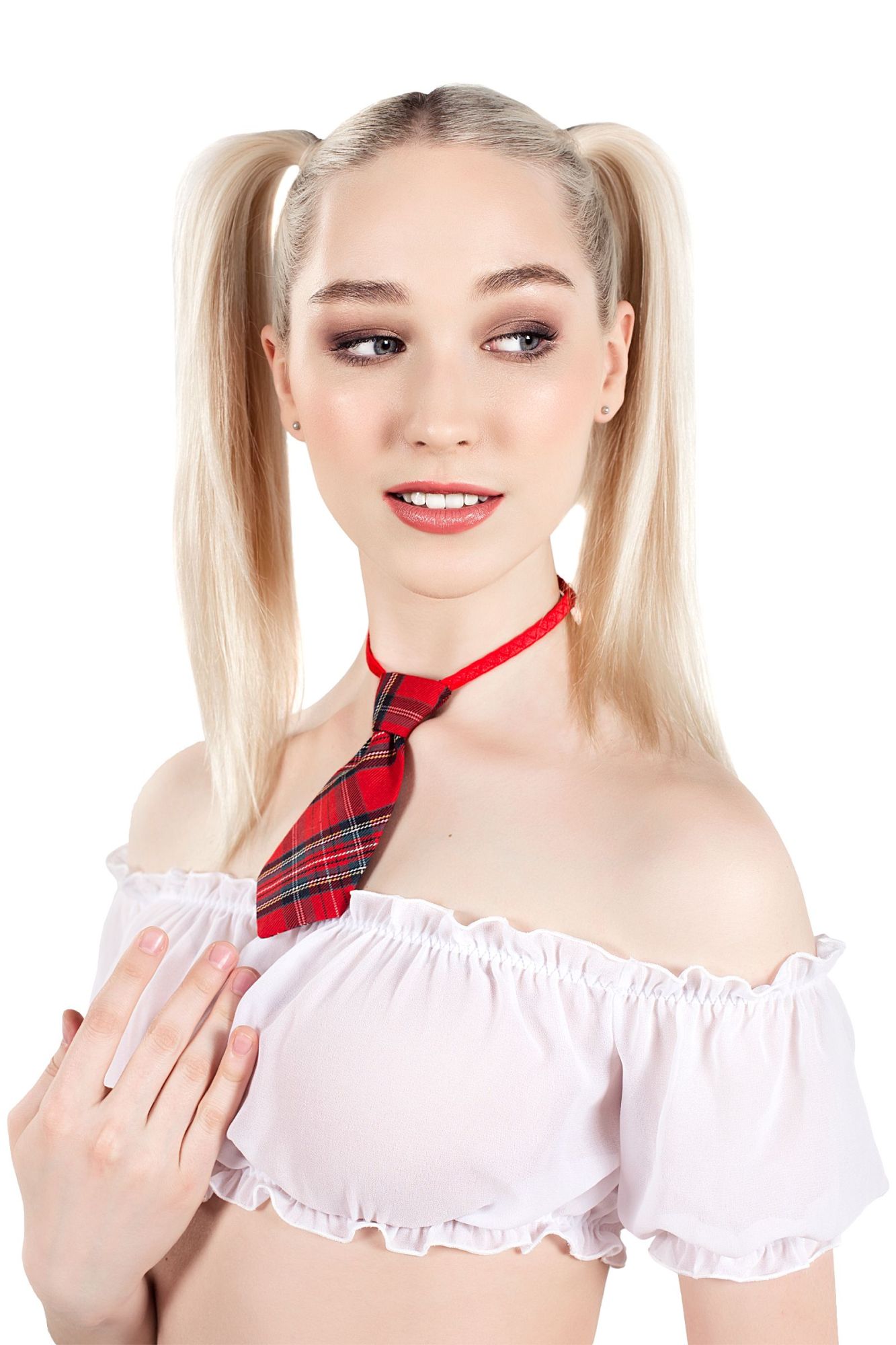 Эротическое верхняя часть костюма «американская школьница», pecado bdsm, топ, галстук, бело-красный, 40 в Краснодаре