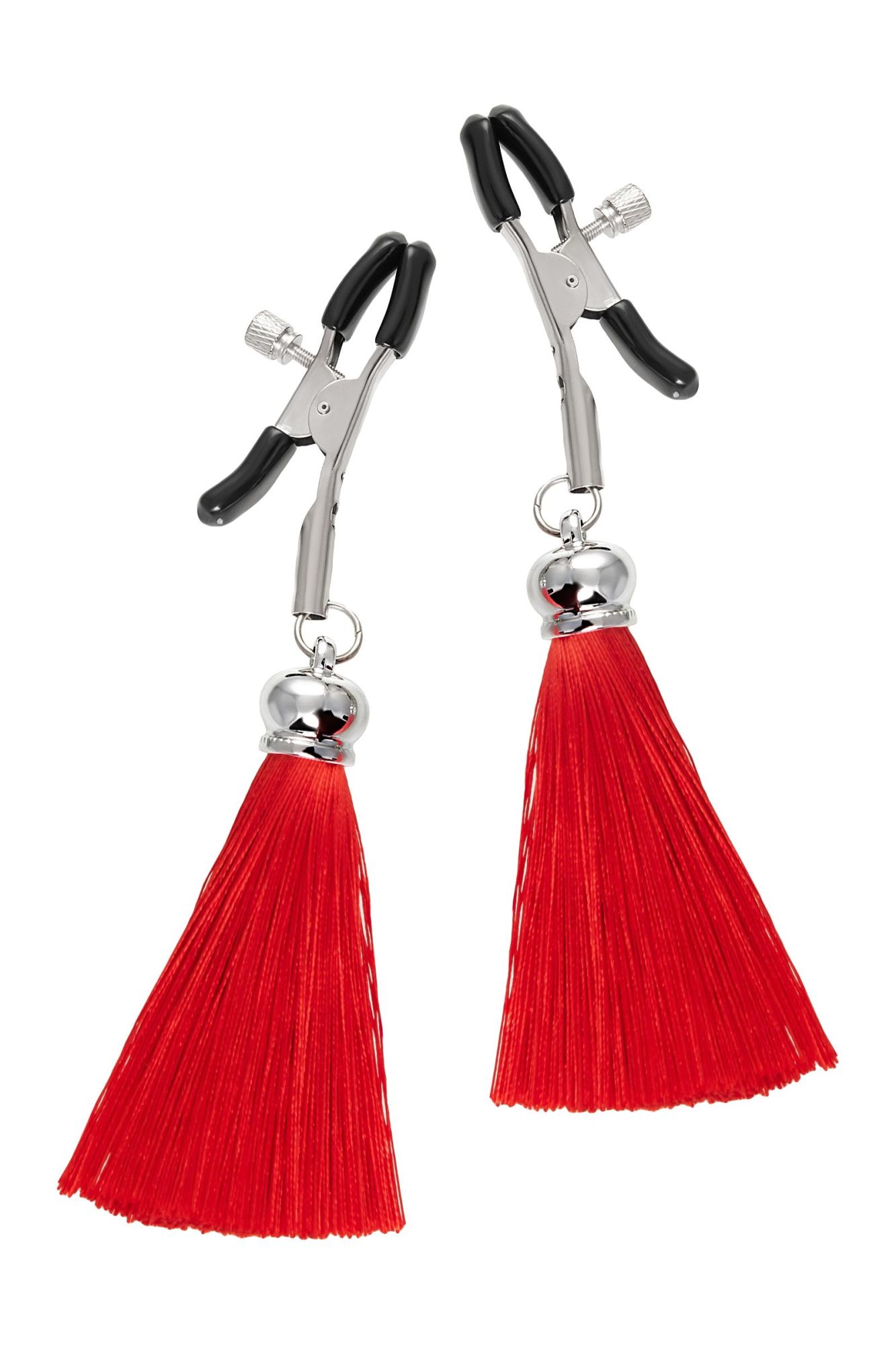 зажимы на соски pecado bdsm, «прищепки», с кисточками из шелка, металл, красные в Краснодаре