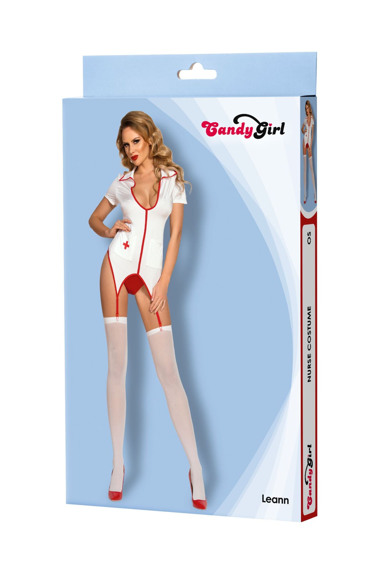 Эротическое костюм медсестры candy girl leann (топ, стринги, чулки), бело-красный, os в Краснодаре