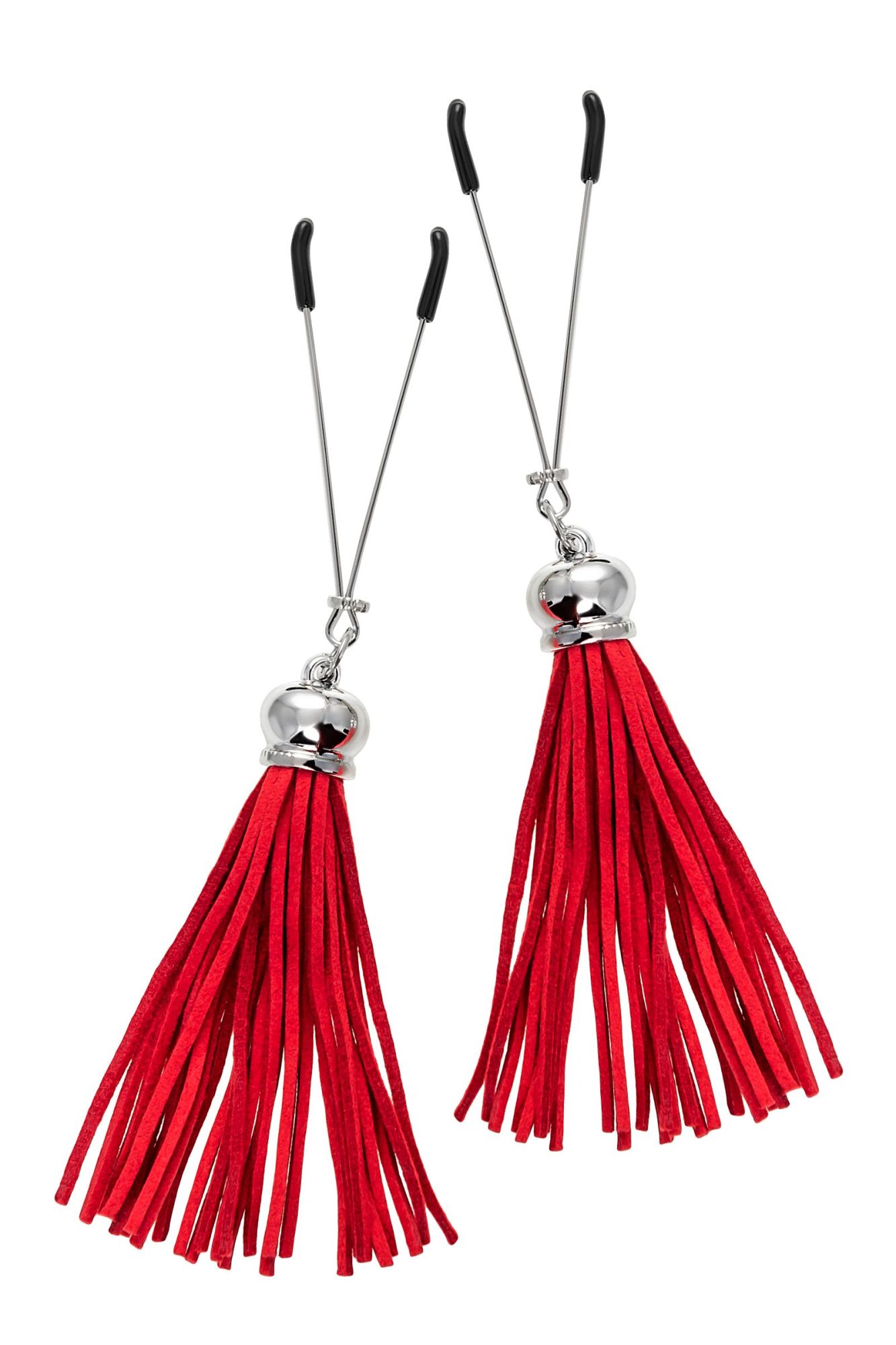 зажимы на соски pecado bdsm, «вилки», с кисточками из замши, металл, красные в Краснодаре