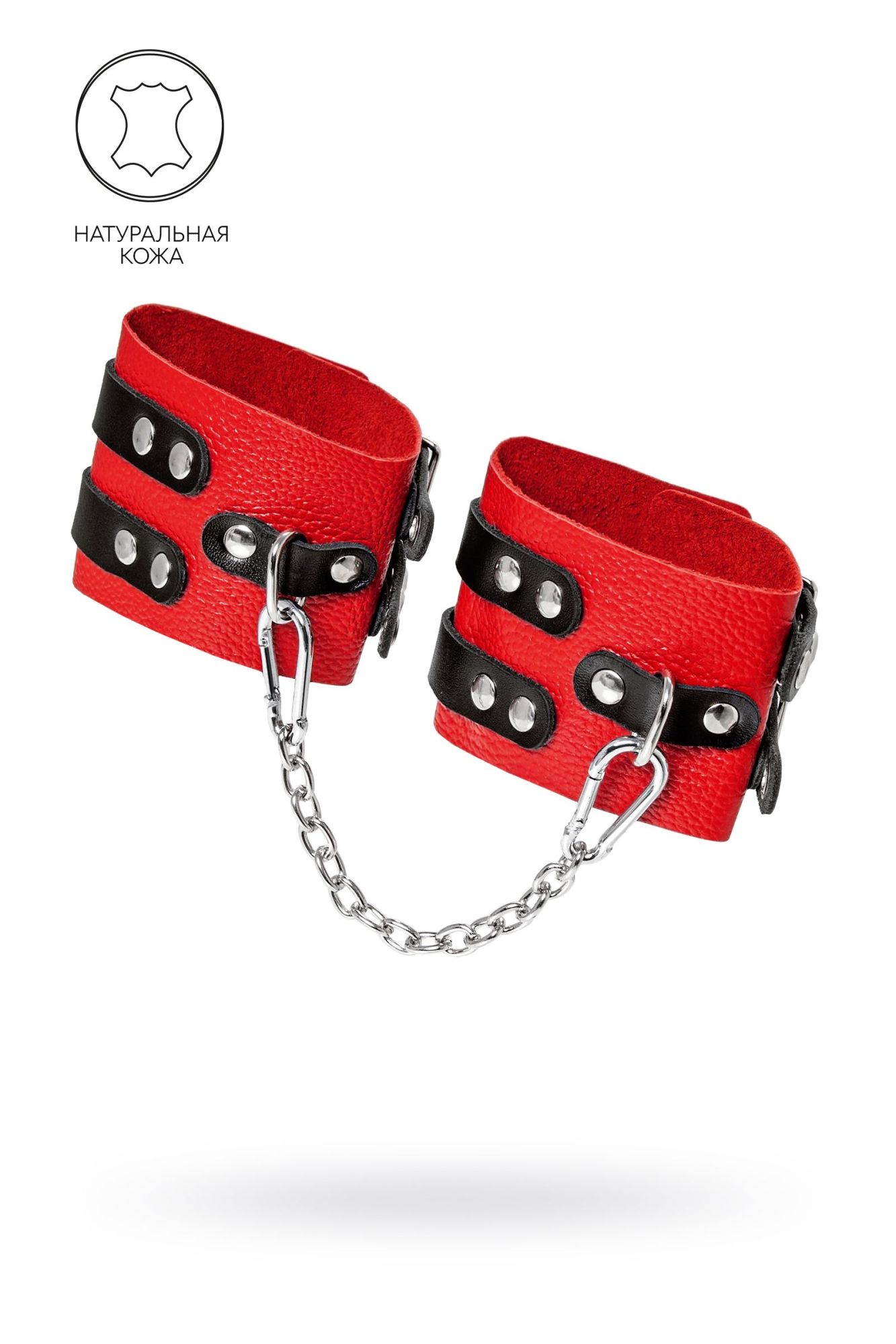 оковы pecado bdsm, мягкие, с двумя ремешками с люверсами, натуральная кожа, красно-чёрные в Краснодаре