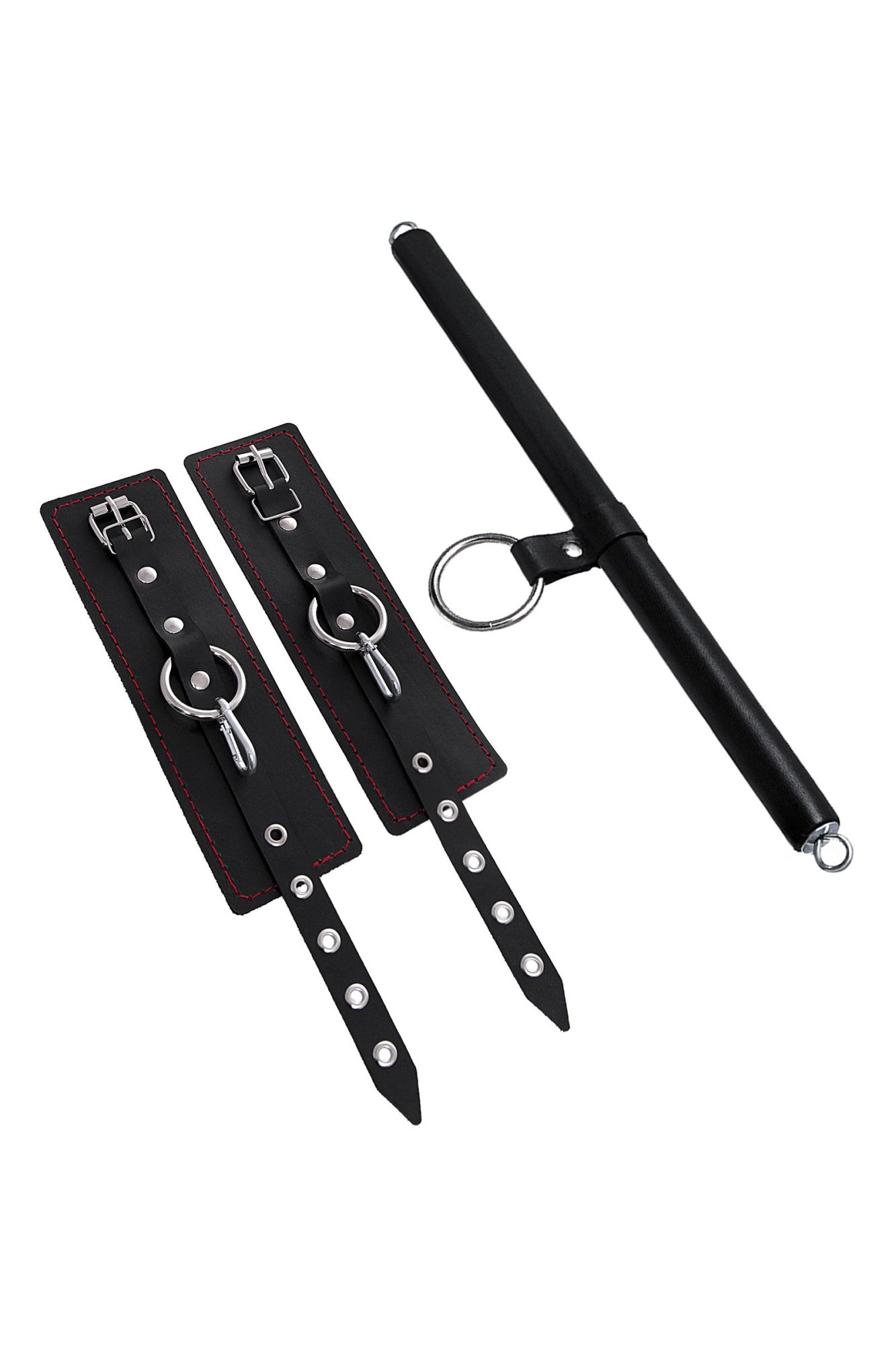 бондажный набор pecado bdsm, 3 точки фиксации, распорка, наручники, натуральная кожа, черный в Краснодаре