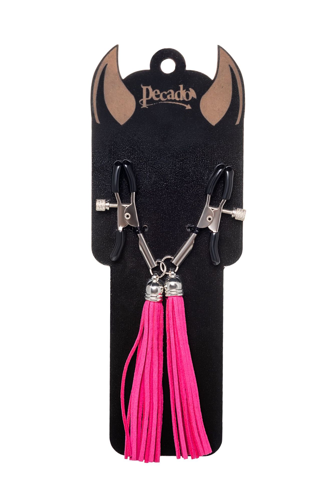 зажимы на соски pecado bdsm, «прищепки», с кисточками из замши, металл, фуксия в Краснодаре