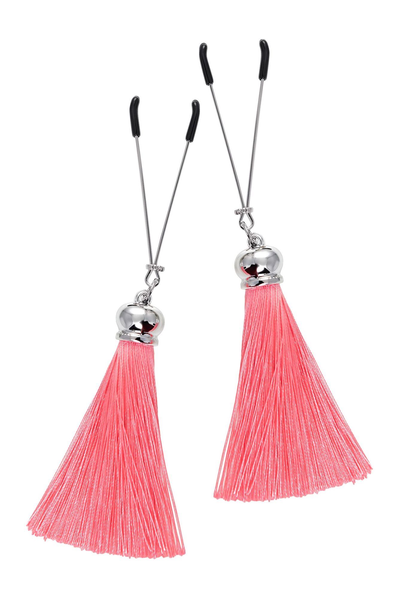 зажимы на соски pecado bdsm, «вилки», с кисточками из шелка, металл, розовые в Краснодаре