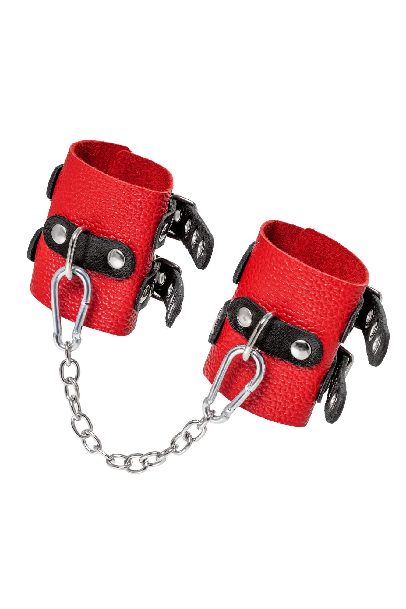 наручники pecado bdsm, мягкие, с двумя ремешками с люверсами, натуральная кожа, красно-чёрные в Краснодаре