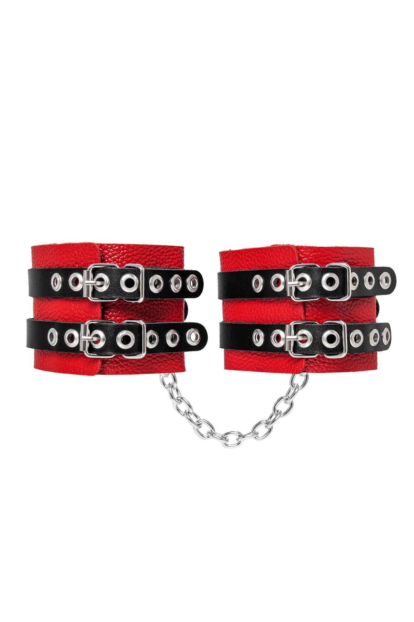 оковы pecado bdsm, мягкие, с двумя ремешками с люверсами, натуральная кожа, красно-чёрные в Краснодаре