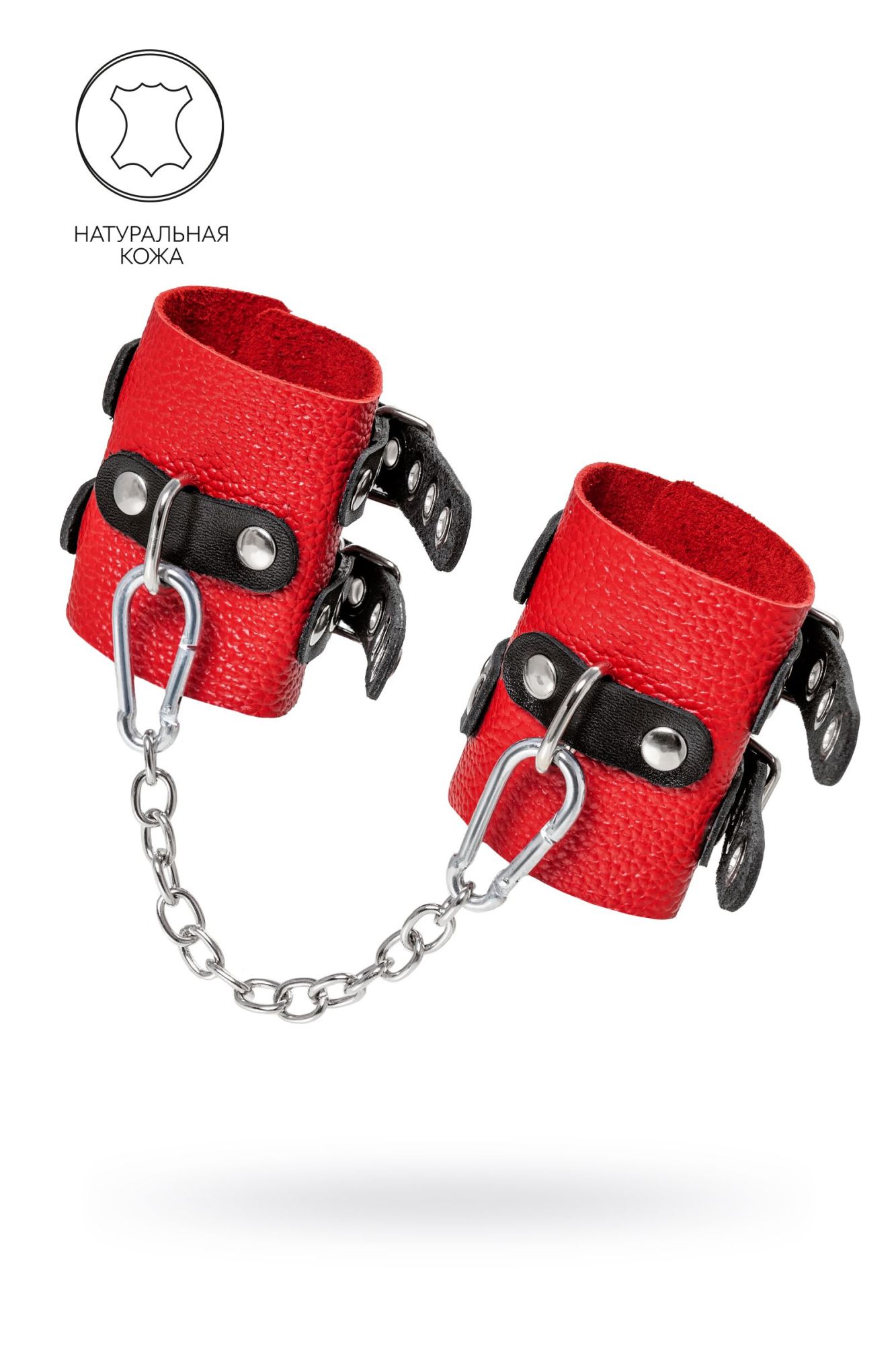 наручники pecado bdsm, мягкие, с двумя ремешками с люверсами, натуральная кожа, красно-чёрные в Краснодаре
