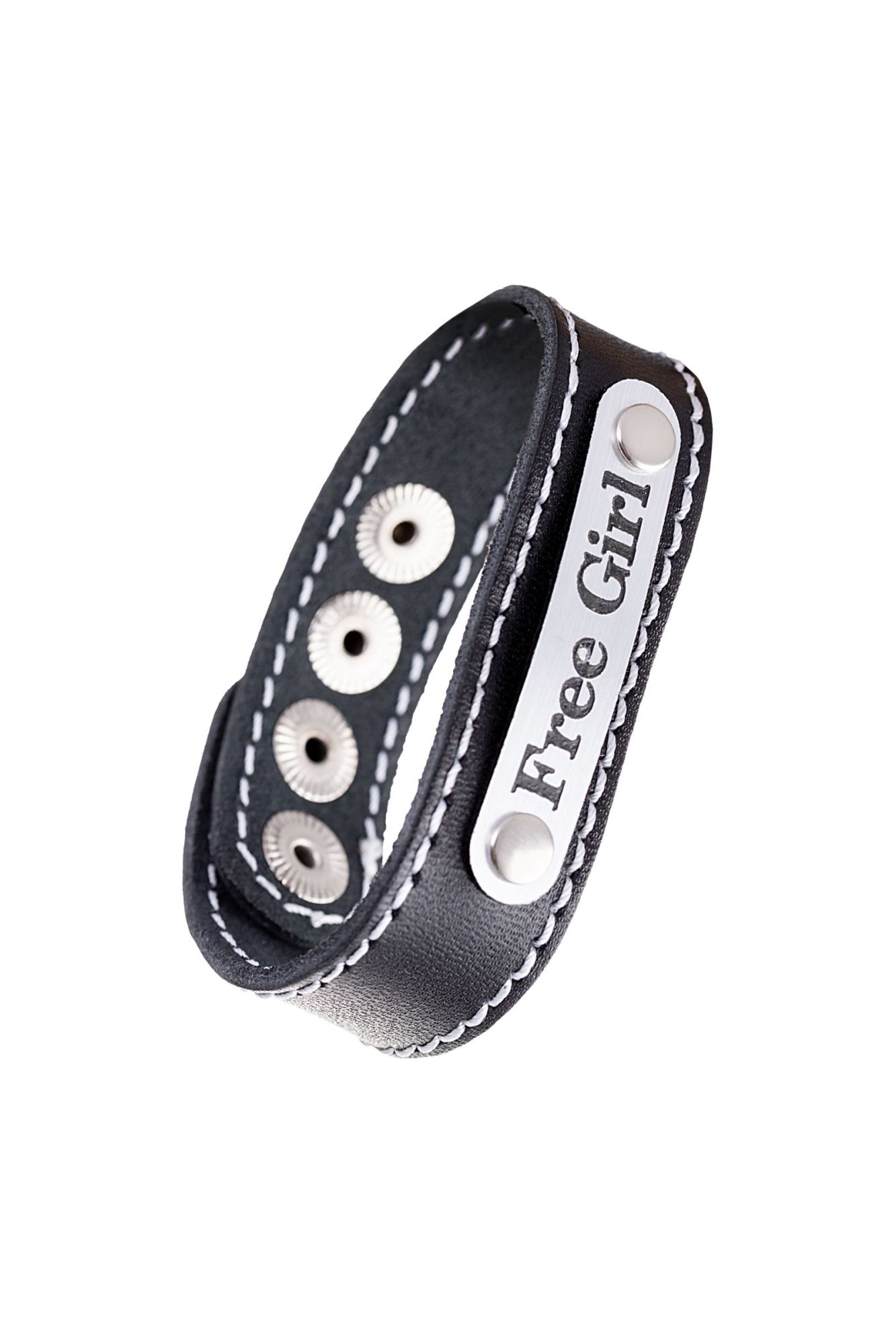 браслет штучки-дрючки с белой строчкой, кожанный, черный в Краснодаре