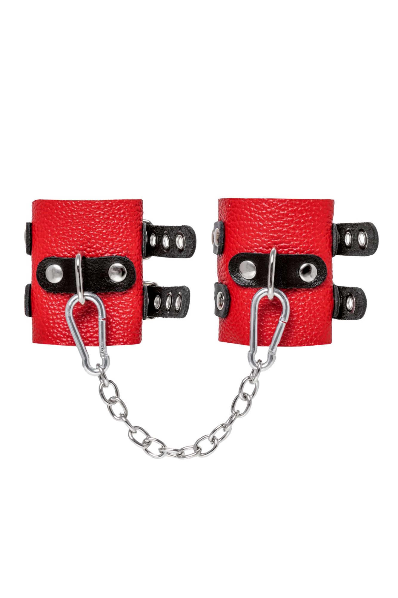наручники pecado bdsm, мягкие, с двумя ремешками с люверсами, натуральная кожа, красно-чёрные в Краснодаре