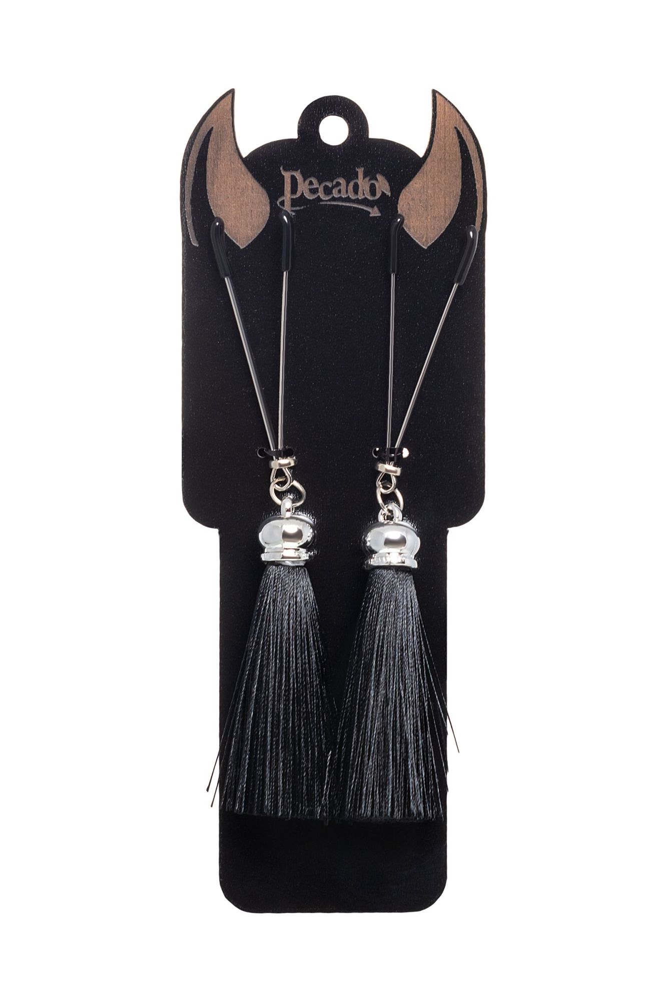 зажимы на соски pecado bdsm, «вилки», с кисточками из шелка, металл, черные в Краснодаре