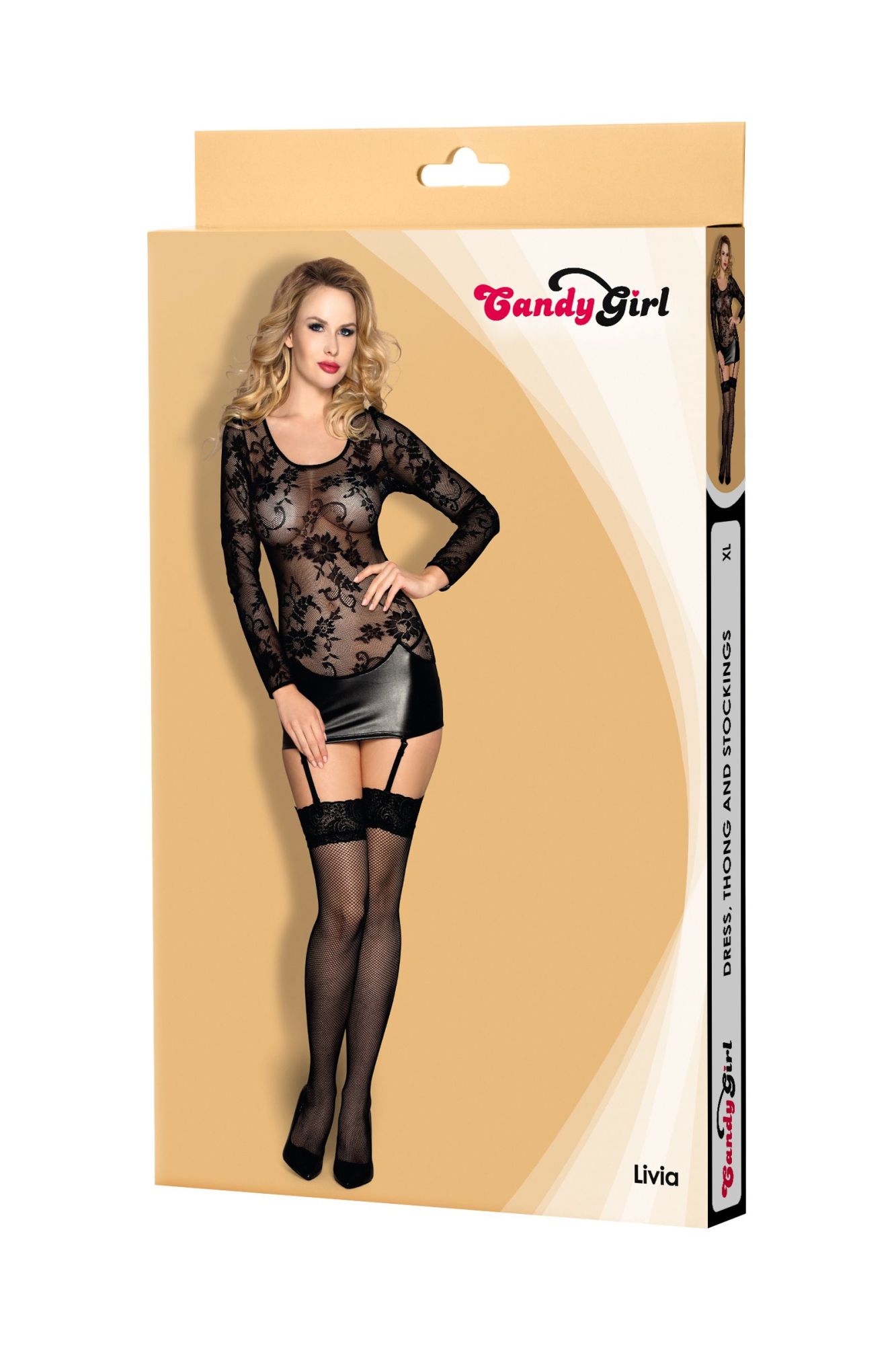 Эротическое платье с пажами, стринги и чулки candy girl livia черные, xl в Краснодаре