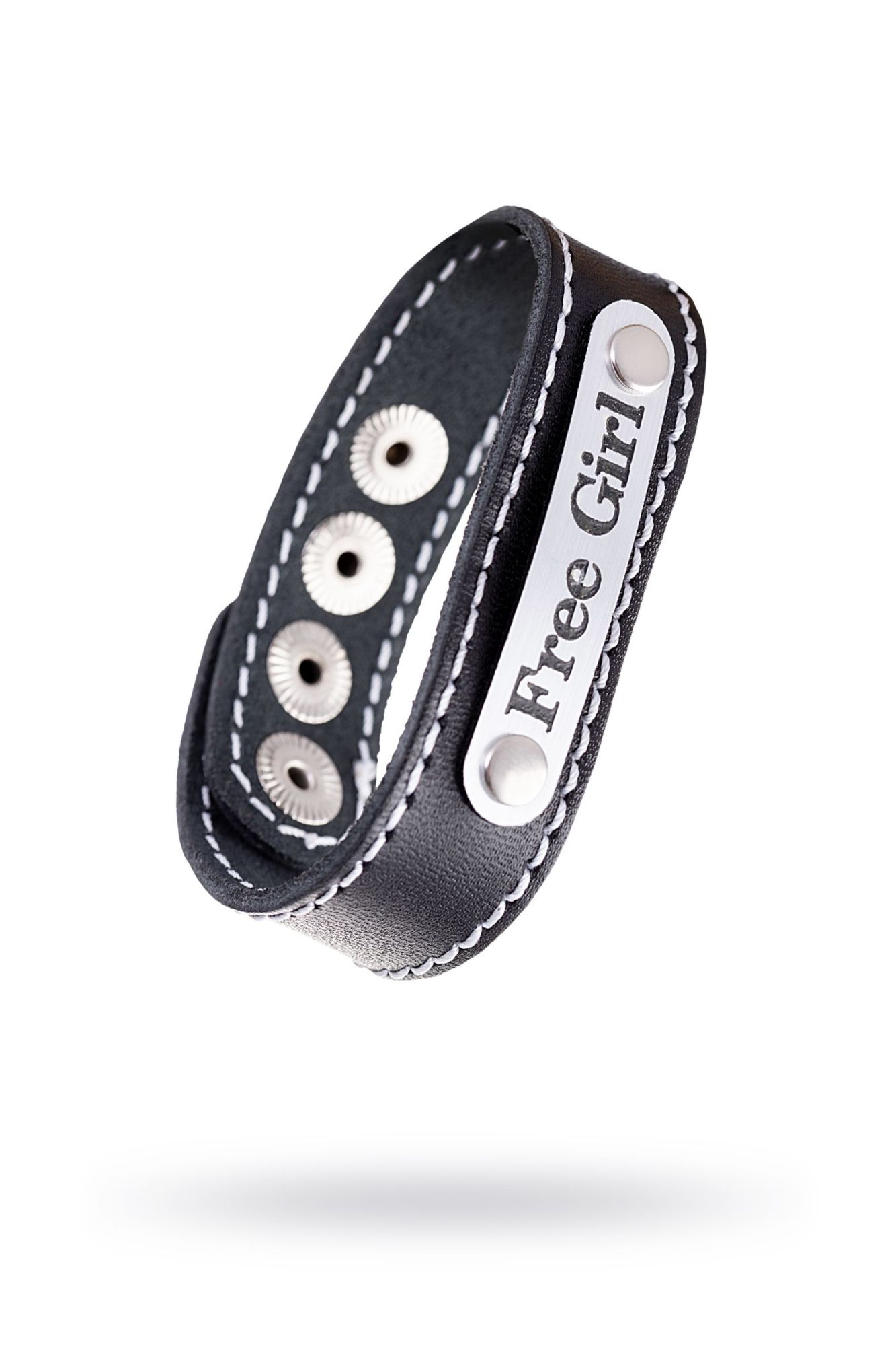 браслет штучки-дрючки с белой строчкой, кожанный, черный в Краснодаре